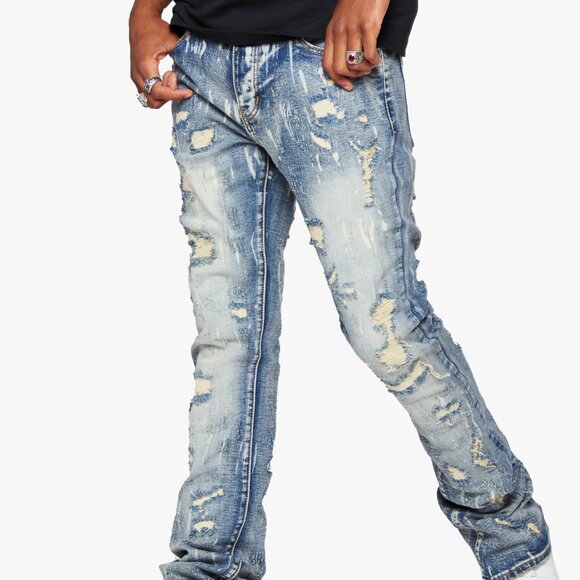 Men’s 6th NBRHD Stacked Jeans River Valley Light Blue Washed Denim Size 30 - Picture 3 of 5